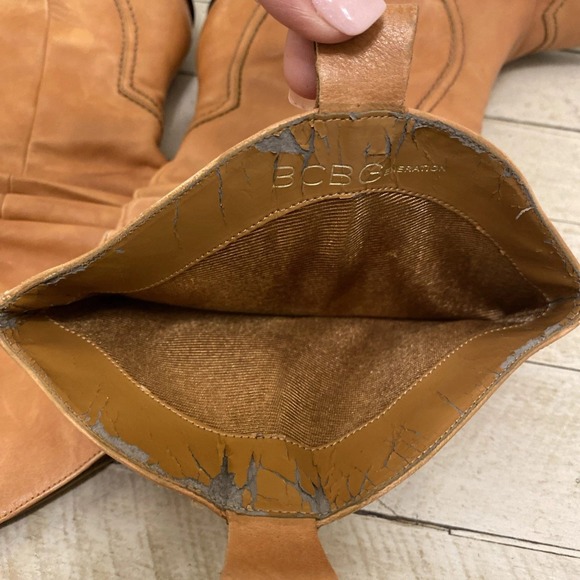 BCBG Boots 8B Camel Brown Leather Pull On Slouch Cowgirl Western BCBGeneration - Picture 14 of 15